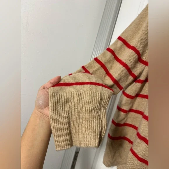 Banana Republic Cream Striped 100% Cashmere Quarter-Zip sweater size Medium chic - Picture 9 of 11